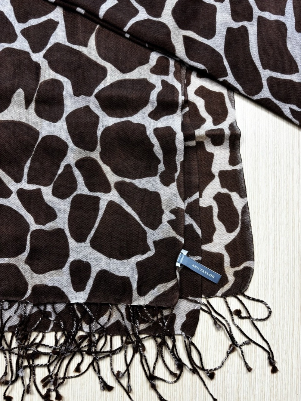 Ann Taylor Luxury Wool & Cashmere Blend Giraffe Print Scarf with Fringe